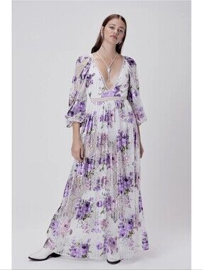 For Love And Lemons Wildflower Foil Lace Maxi Dress